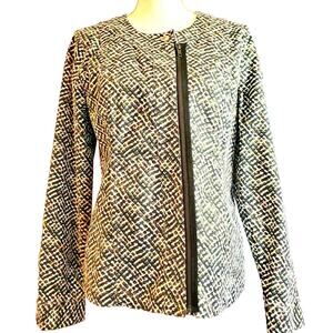 CAbi Classic Style Asymmetrical Zipper Jacket Size M, Pockets Snap Neck Cotton
